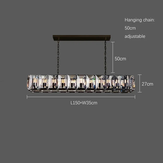 lustre moderne en cristal k9 suspension rectangulaire grande taille