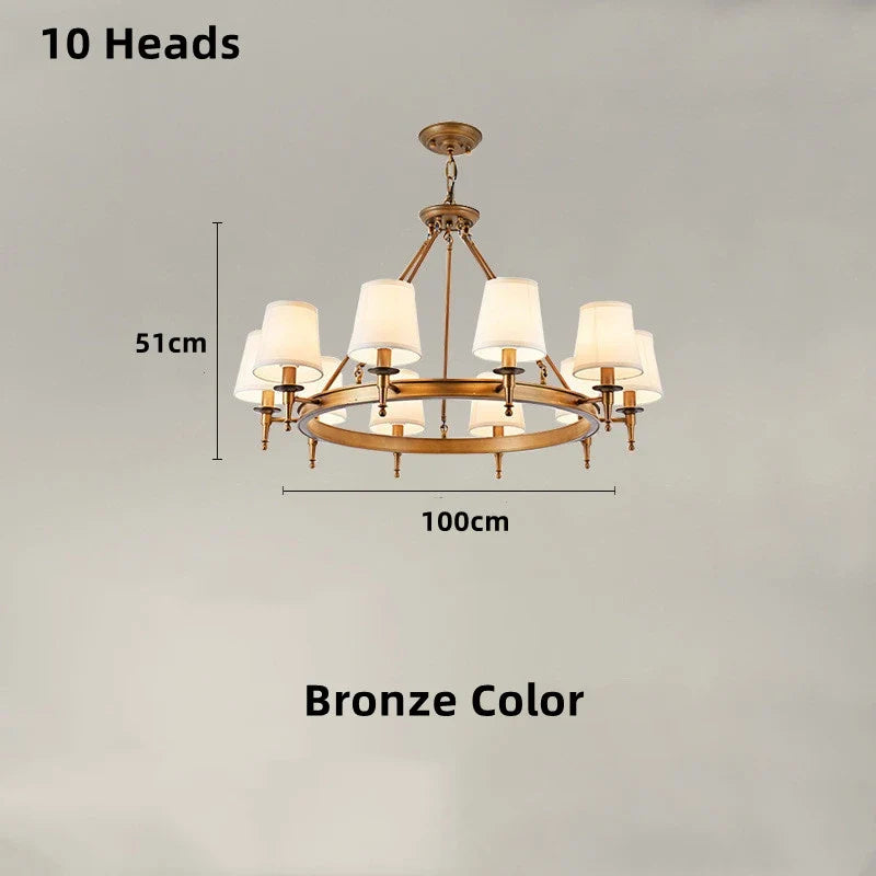 lustre classique américain en fer forgé avec abat-jour tissu