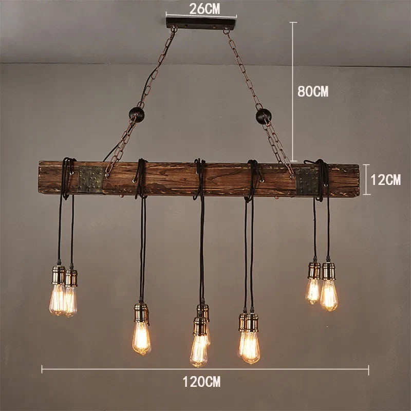 lustre rétro en bois style industriel pour café et restaurant