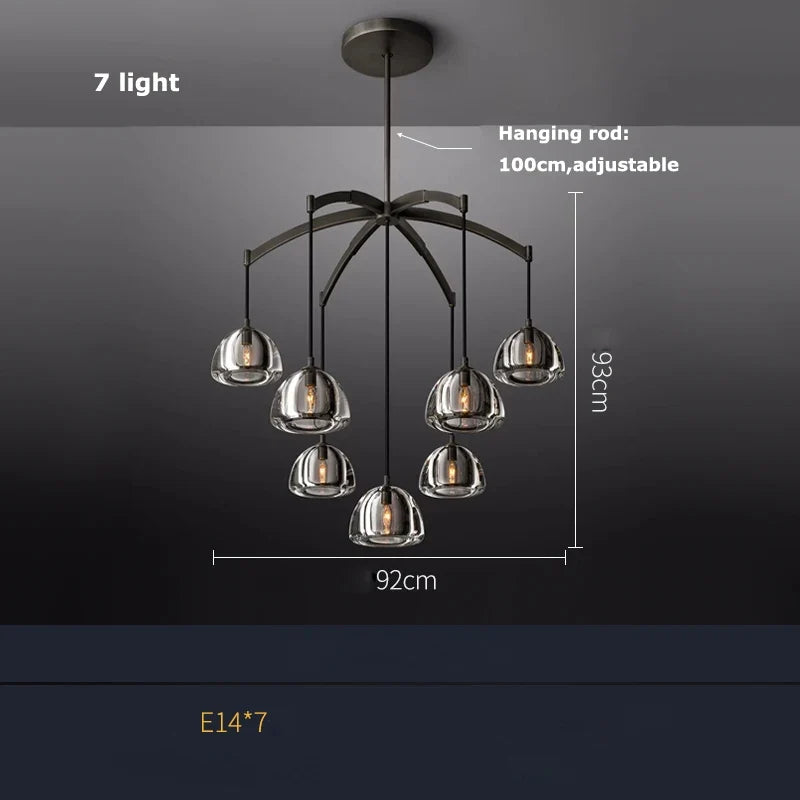 lustre rétro américain en laiton et cristal pour un éclairage élégant