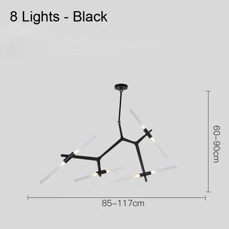lustre moderne en verre led tube branche pour décoration suspendue