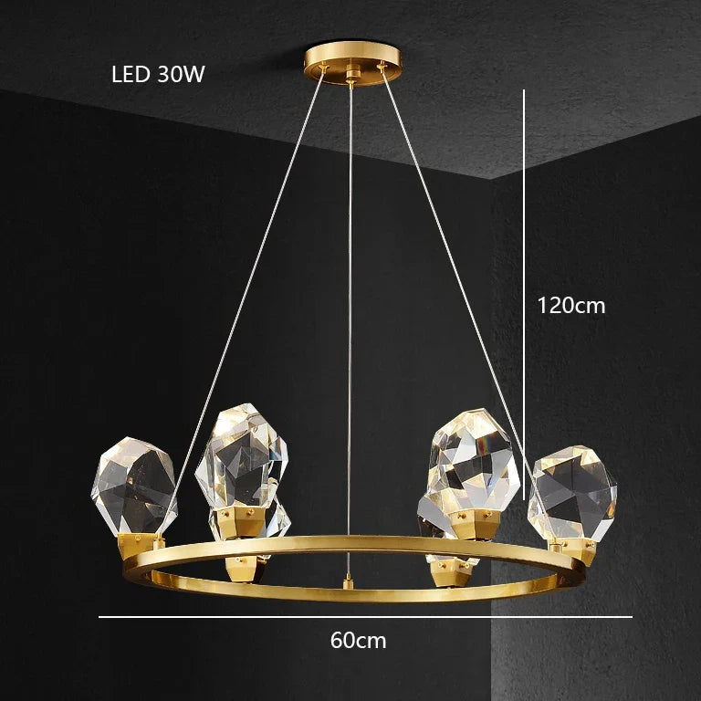 lustre moderne en laiton diamant cristal led de luxe