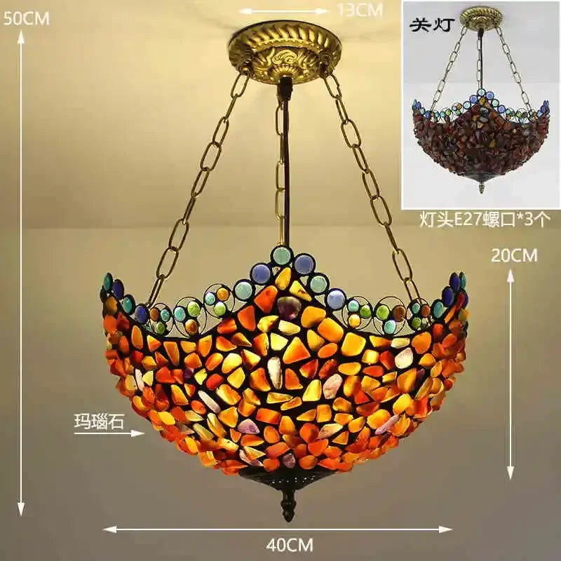 lustre en verre teinté style tiffany pour décoration intérieure suspendue
