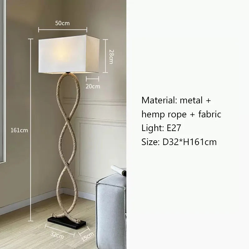 Nordique rétro Wabi Sabi chanvre corde tissu abat-jour lampadaire Led salon décor à la maison chambre canapé coin chevet lampe sur pied