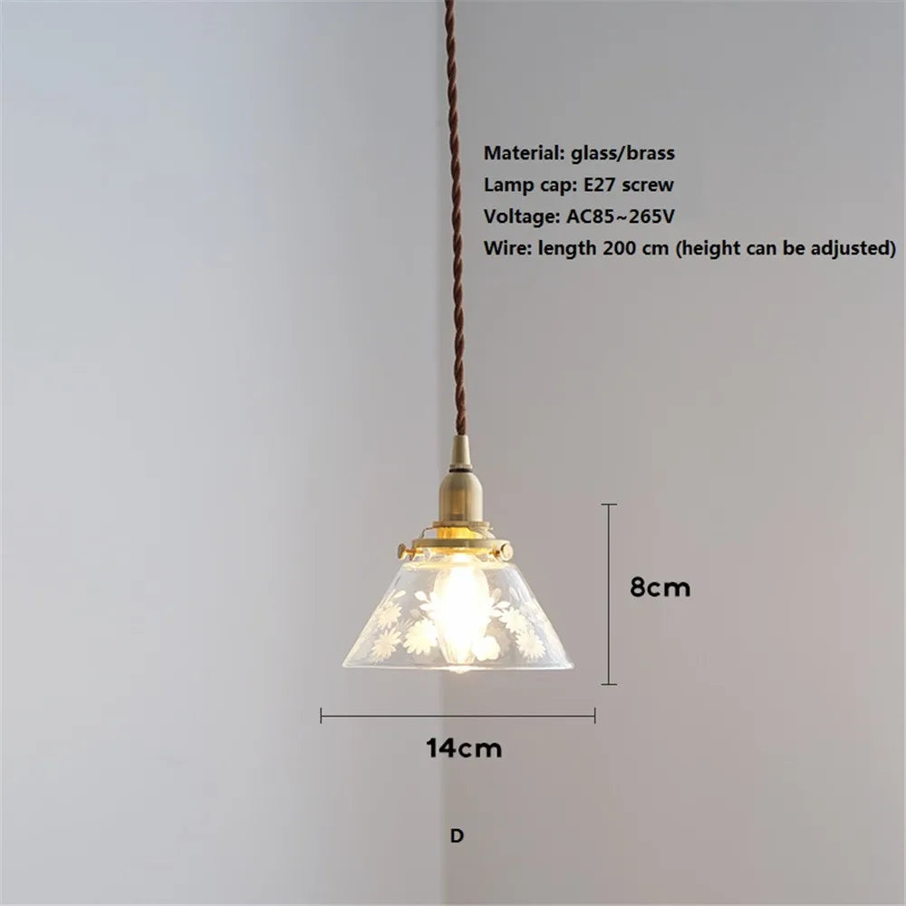 suspension en verre style américain luminaire rétro en laiton