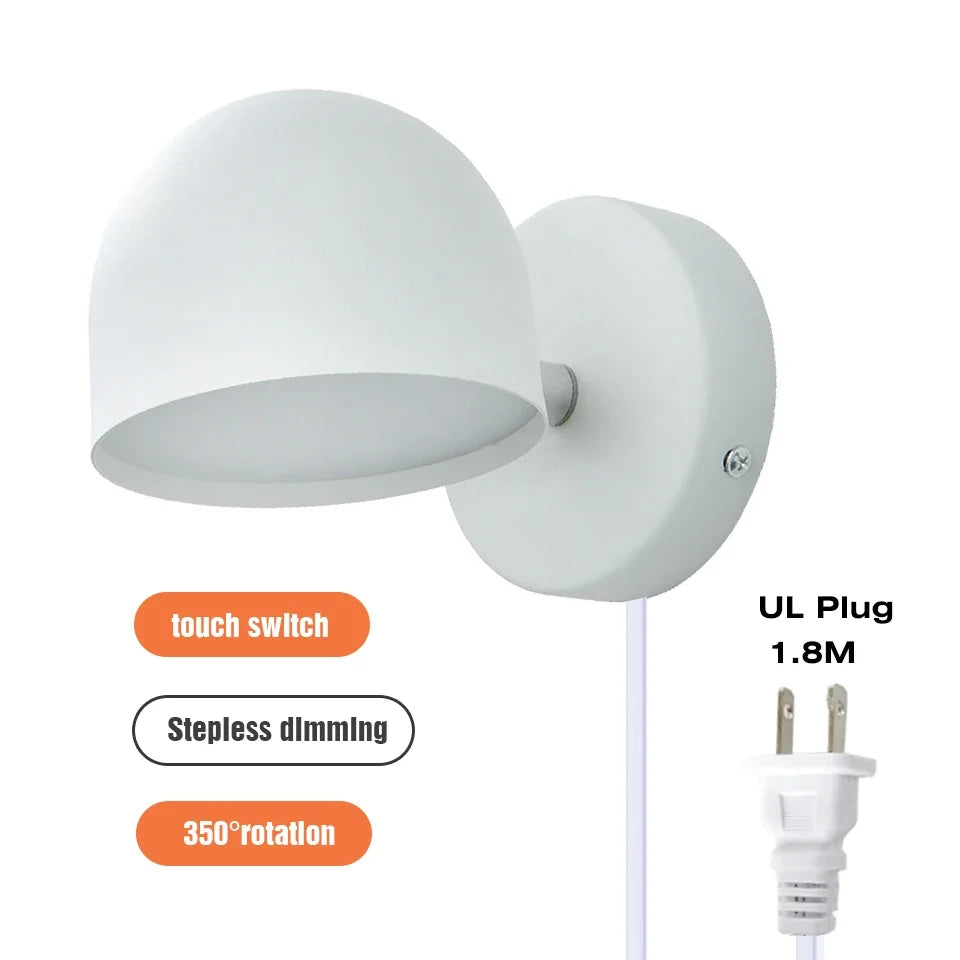 applique murale led avec variateur tactile rotatif 350° et prise de chevet