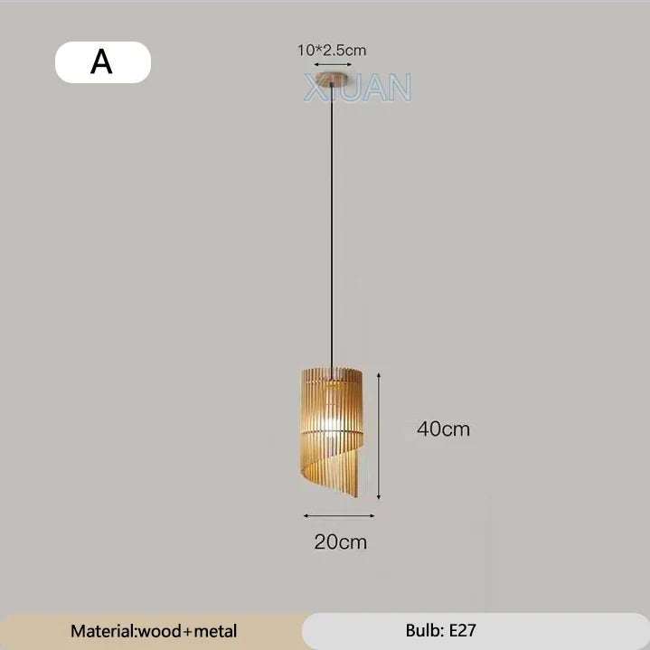 lustre wabi-sabi en bois avec éclairage led suspendu