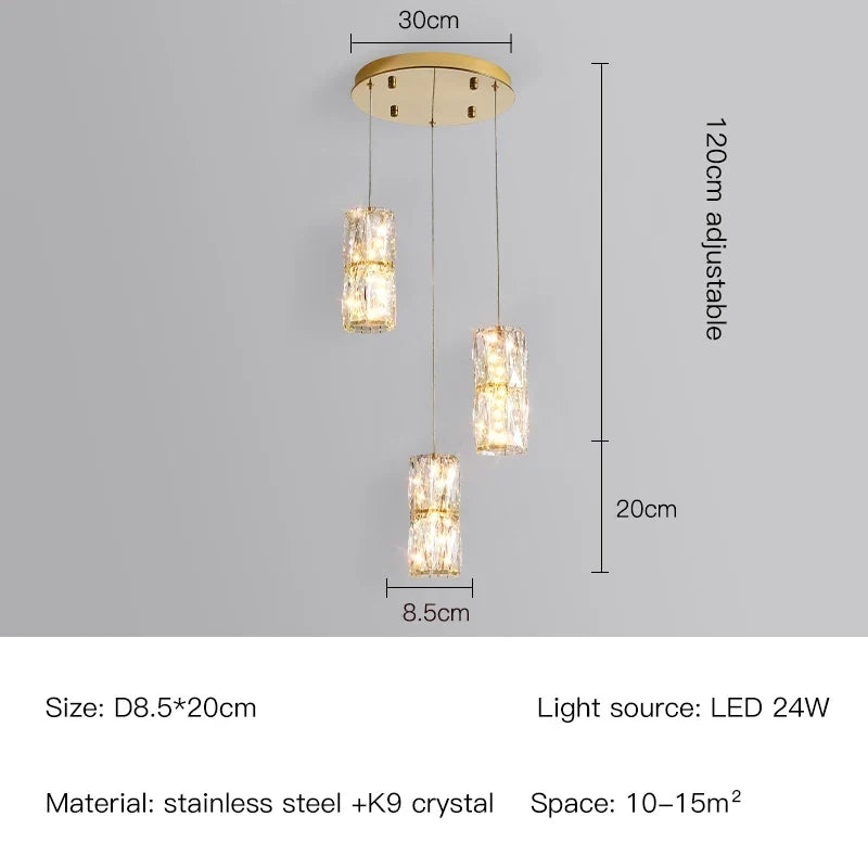 suspension nordique moderne en acier inoxydable et cristal décoratif