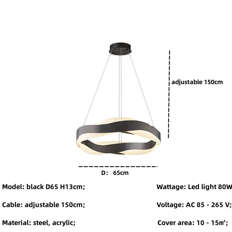 lustre moderne en acier led avec suspension en acrylique