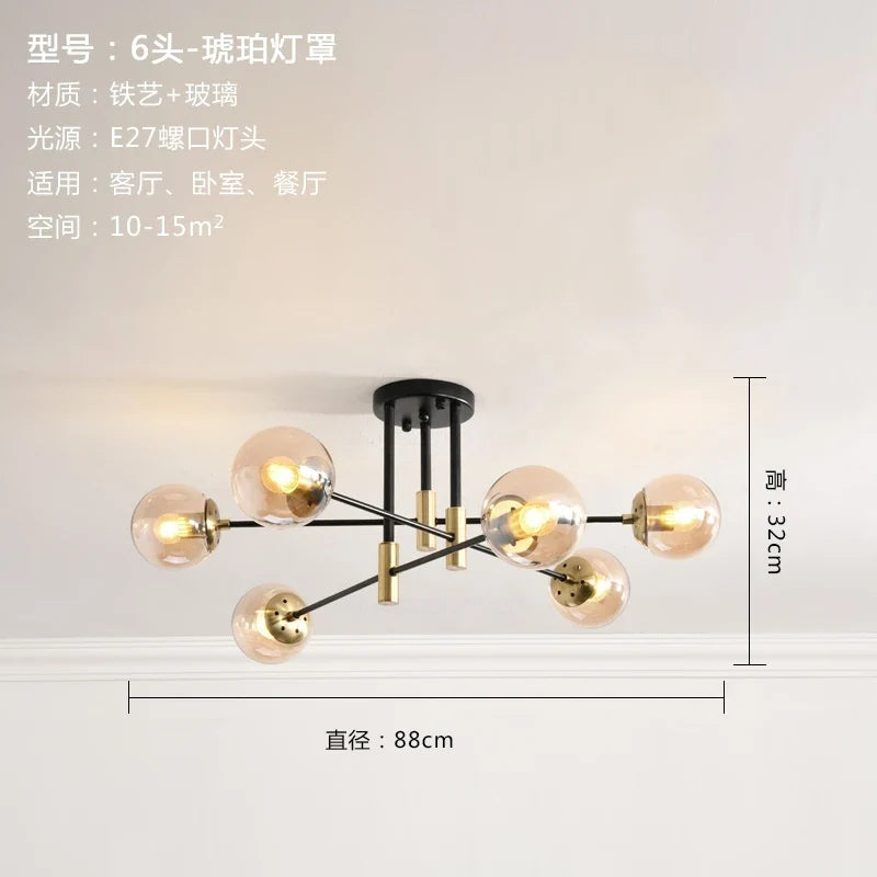 lustre nordique moderne led avec boules de verre