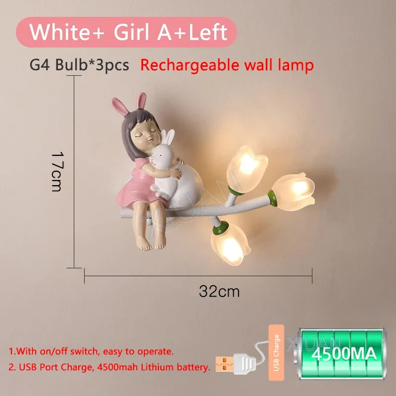 applique murale rechargeable en résine pour chambre d'enfant décorative