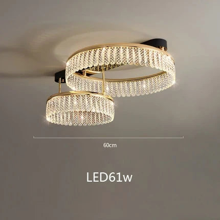 lustre led en cristal losange rond à plusieurs anneaux luxueux