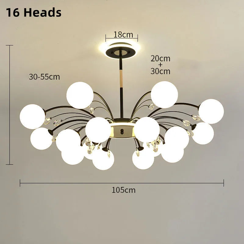 lustre moderne en verre avec cristaux lumineux pour un éclairage élégant