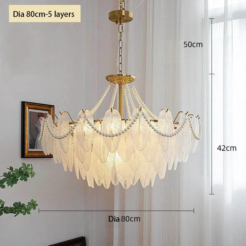 plafonnier de luxe en verre et plumes pour un éclairage décoratif intérieur