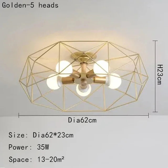 Hot Sale Multiple Heads Geometric Led Ceiling Lamp For Kitchen Item Living Room Bedroom Balcony Decorative Lighting Furniture