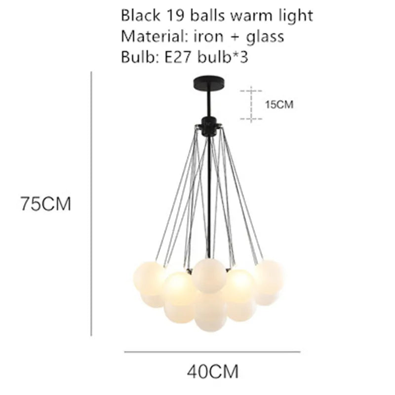 lustre moderne en métal avec boule en verre et bulles décoratives
