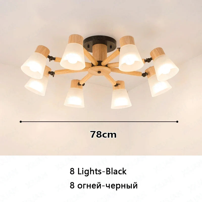 lustre nordique décoratif en verre et bois