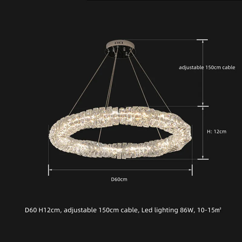 suspension moderne à intensité variable avec télécommande en cristal et acier