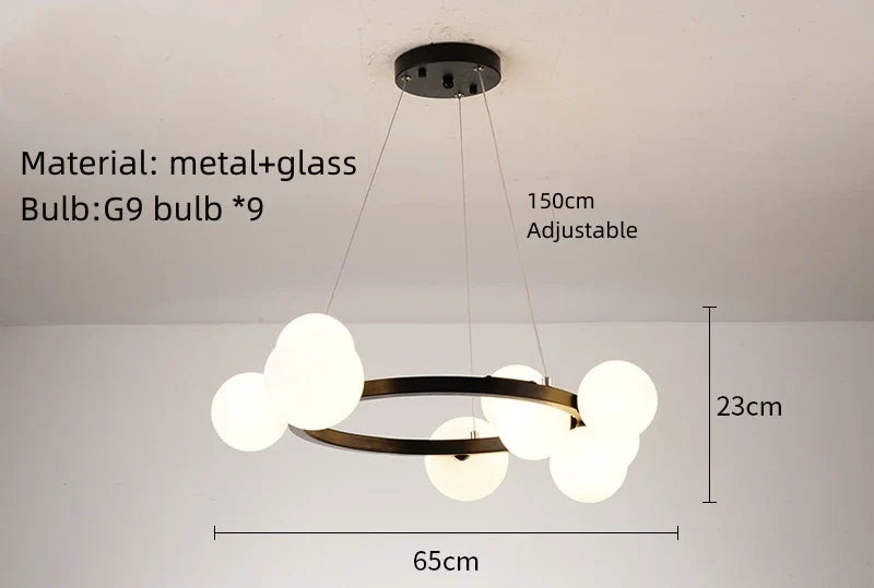 Clear White Glass Ball Pendant Light Parlor Restaurant Bedroom Hanging Lamp Cord Adjustable Include G9 Bulb Good Packaging