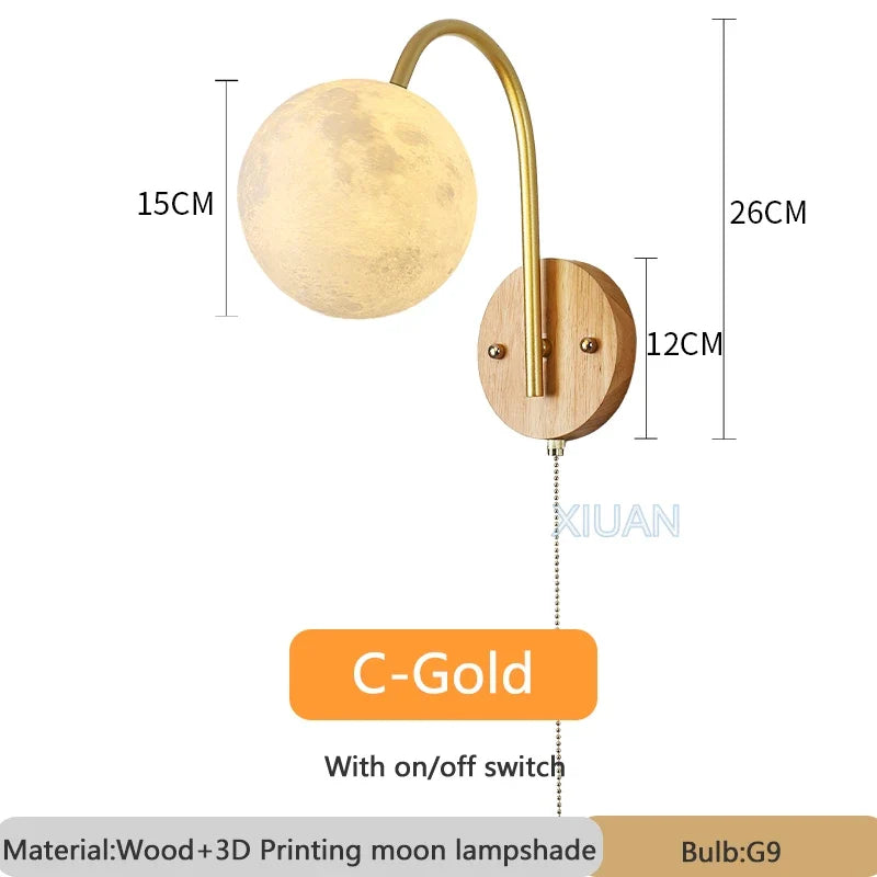 applique murale nordique en bois avec cordon interrupteur design coton