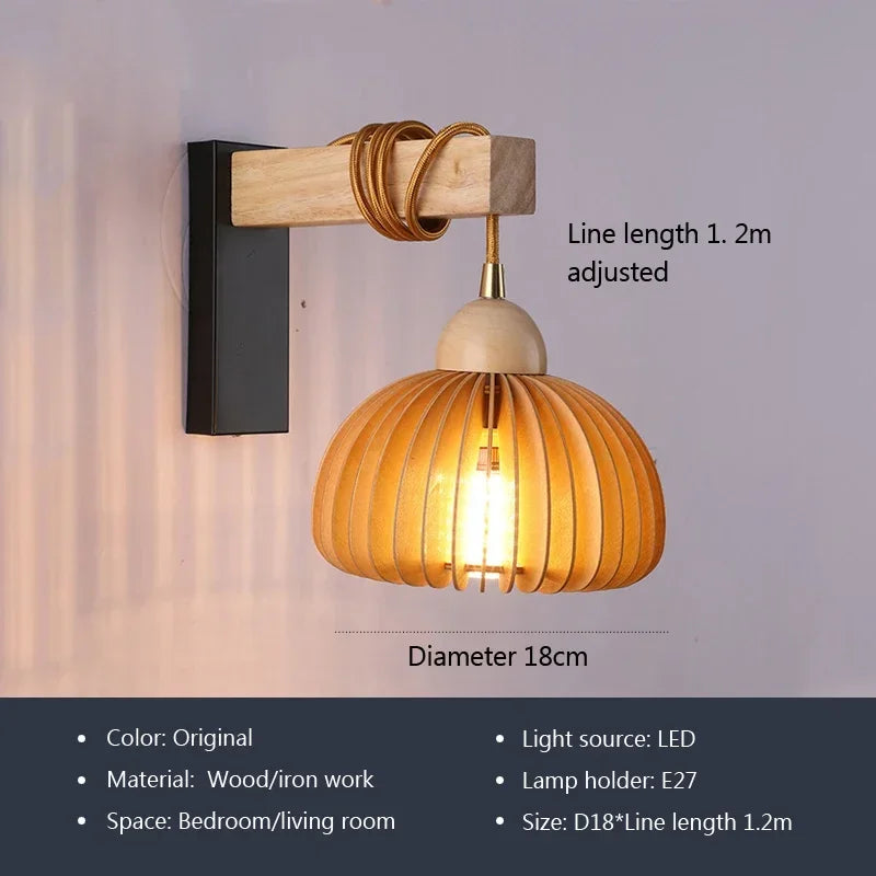 applique murale led en bois style japonais pour décoration intérieure