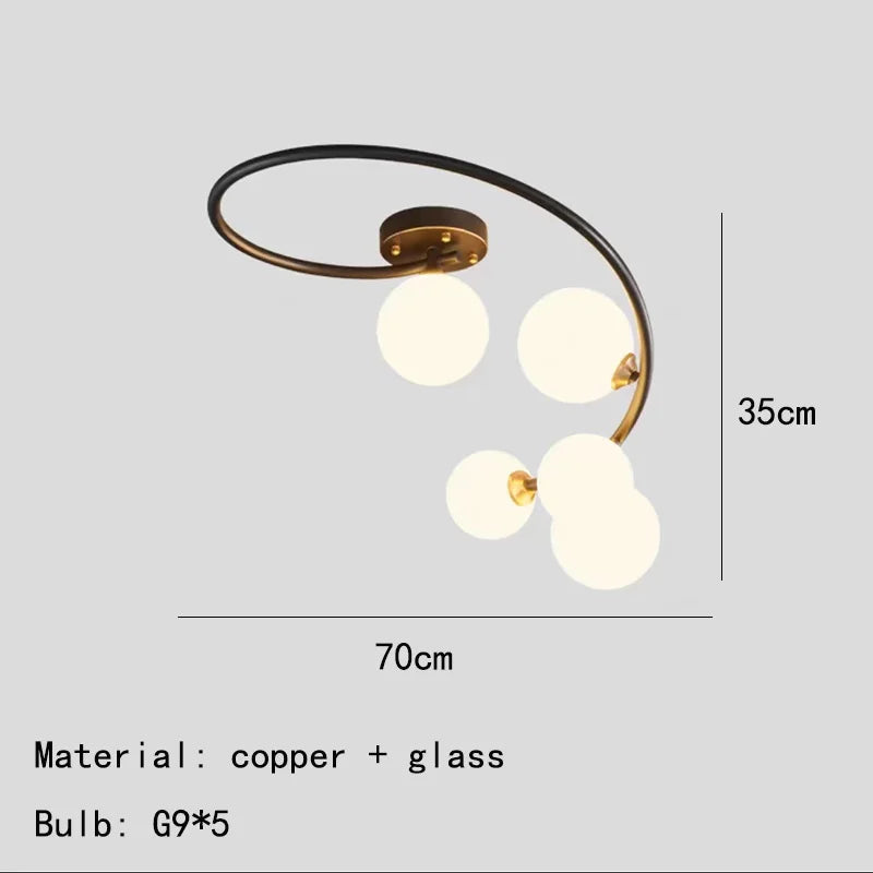 lustre moderne en verre et cuivre noir pour intérieur