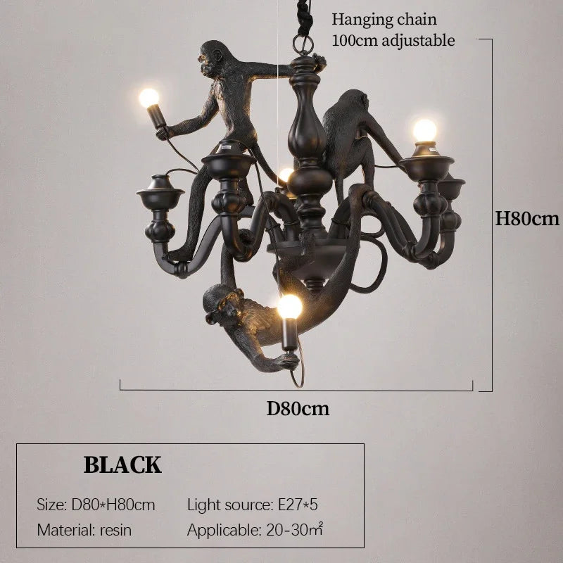 plafonnier led suspendu en résine avec singe grimpant design animal créatif nordique
