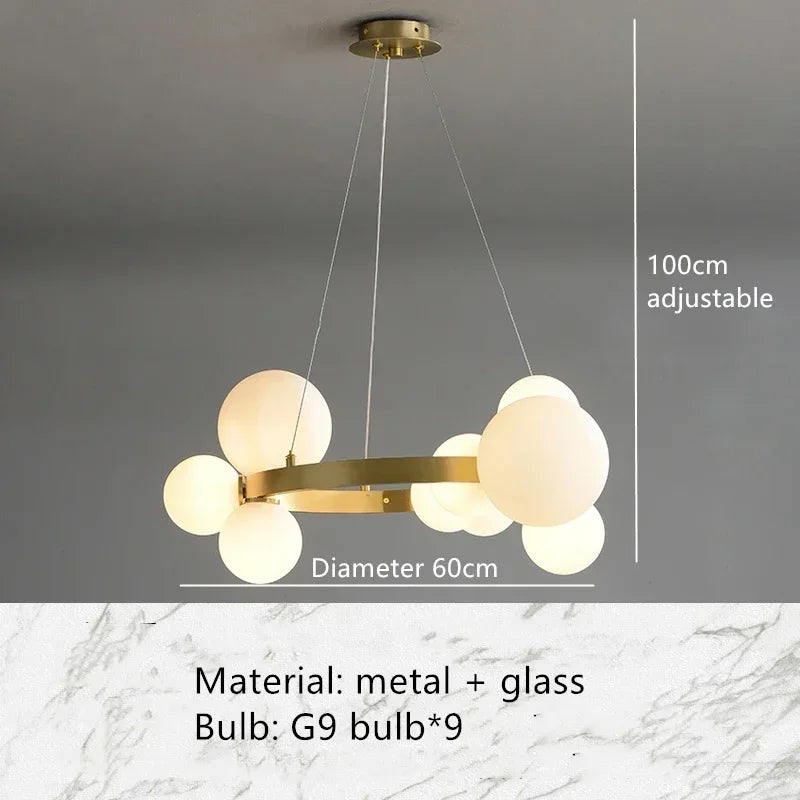 lustre en verre nordique avec led pour décoration moderne