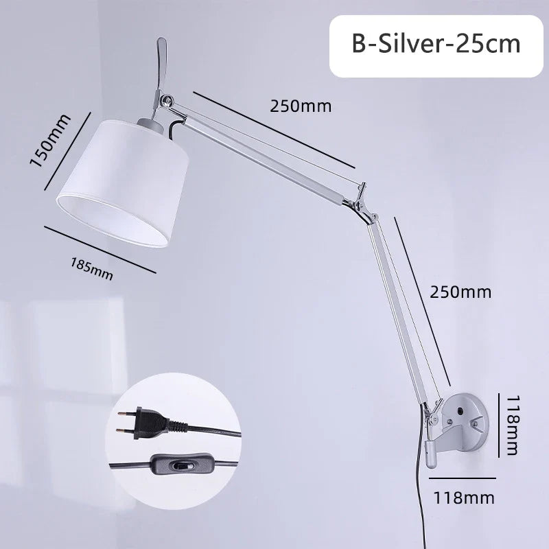 applique murale industrielle nordique pliable avec bras long pivotant