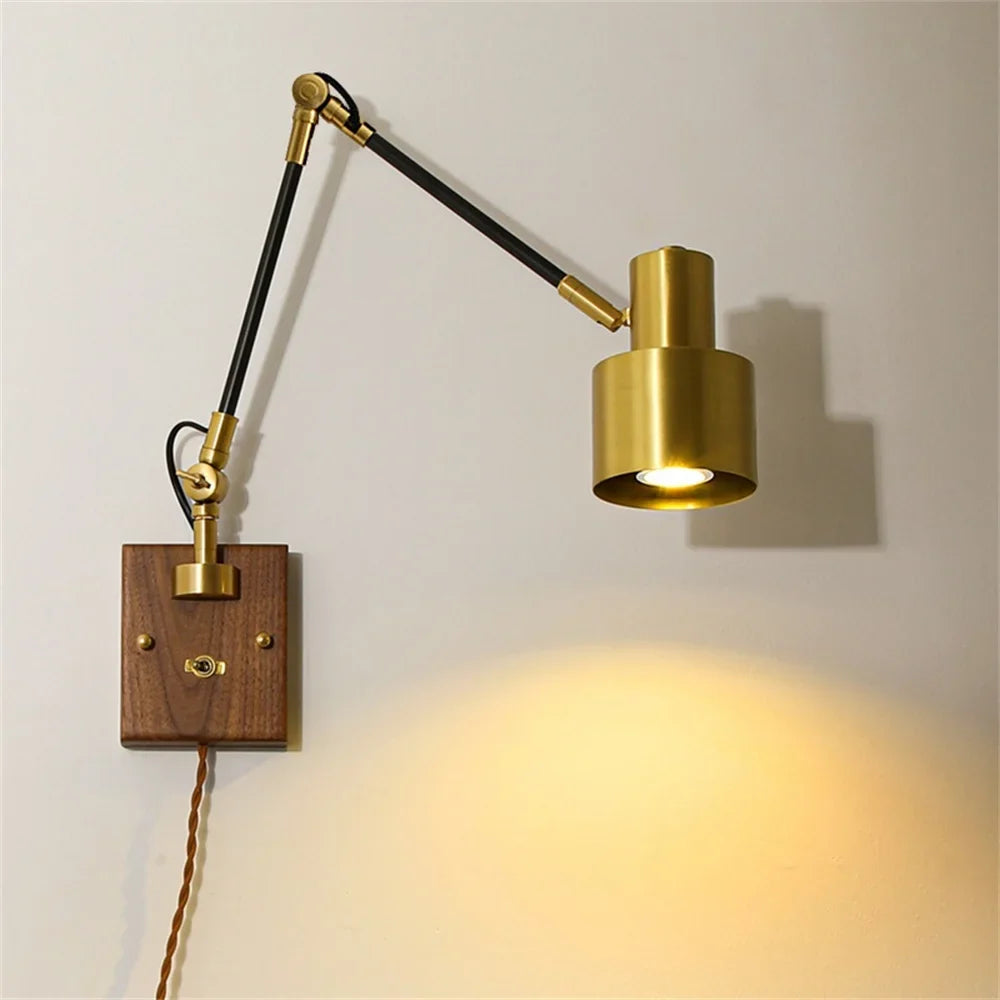 applique murale vintage en cuivre et bois réglable pour intérieur