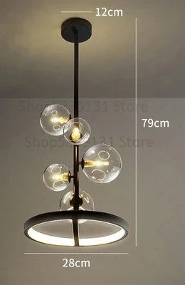 lustre moderne en verre transparent avec bulles en métal
