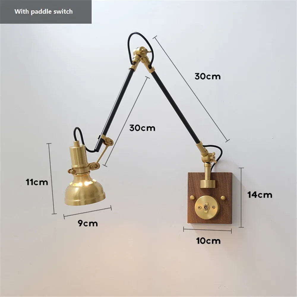 applique murale nordique rétro en cuivre bras pivotant réglable avec interrupteur