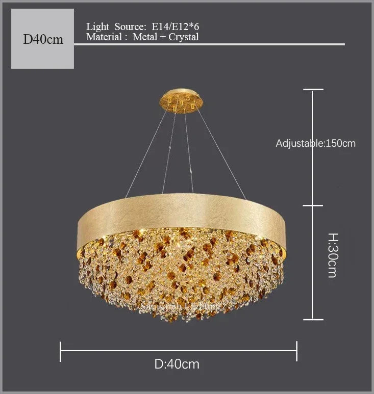 2024 Modern crystal chandelier for living room home decor hanging cristal lamp round gold led light fixture with dimmable