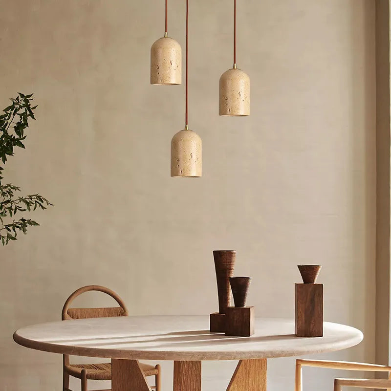 suspension en bois et pierre naturelle pour café ou restaurant