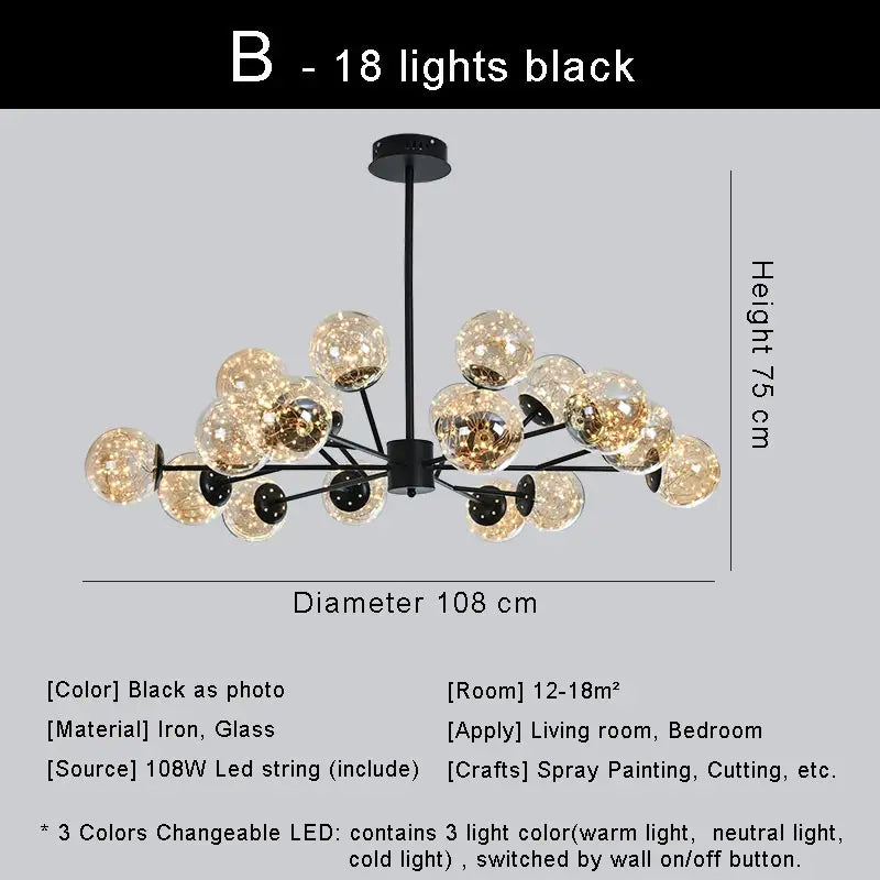 lustre moderne en forme d'étoile avec abat-jour en verre décoratif
