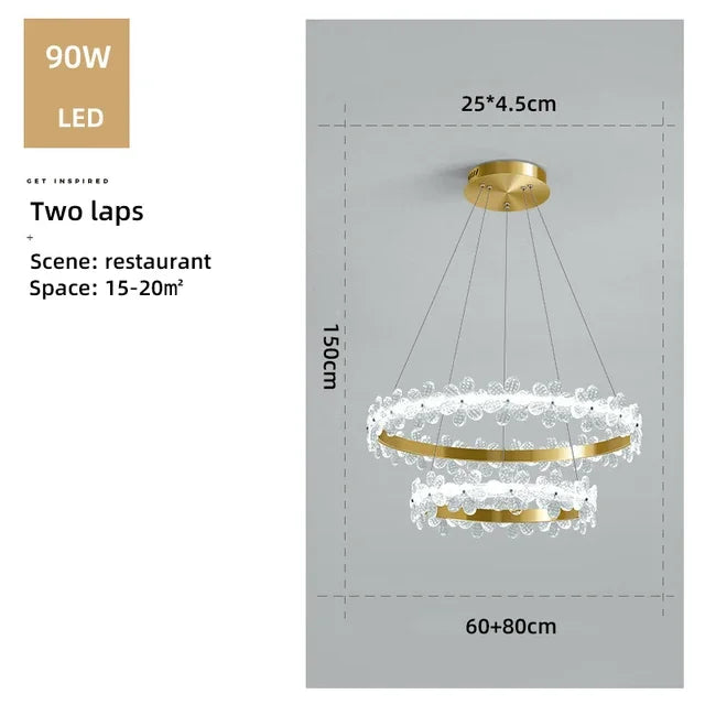 lustre en cristal k9 style nordique avec anneau en pétales et led