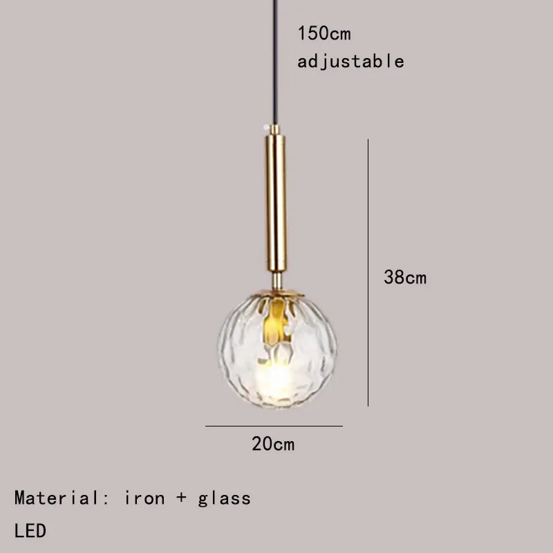 suspension moderne en verre avec ampoule en métal doré réglable