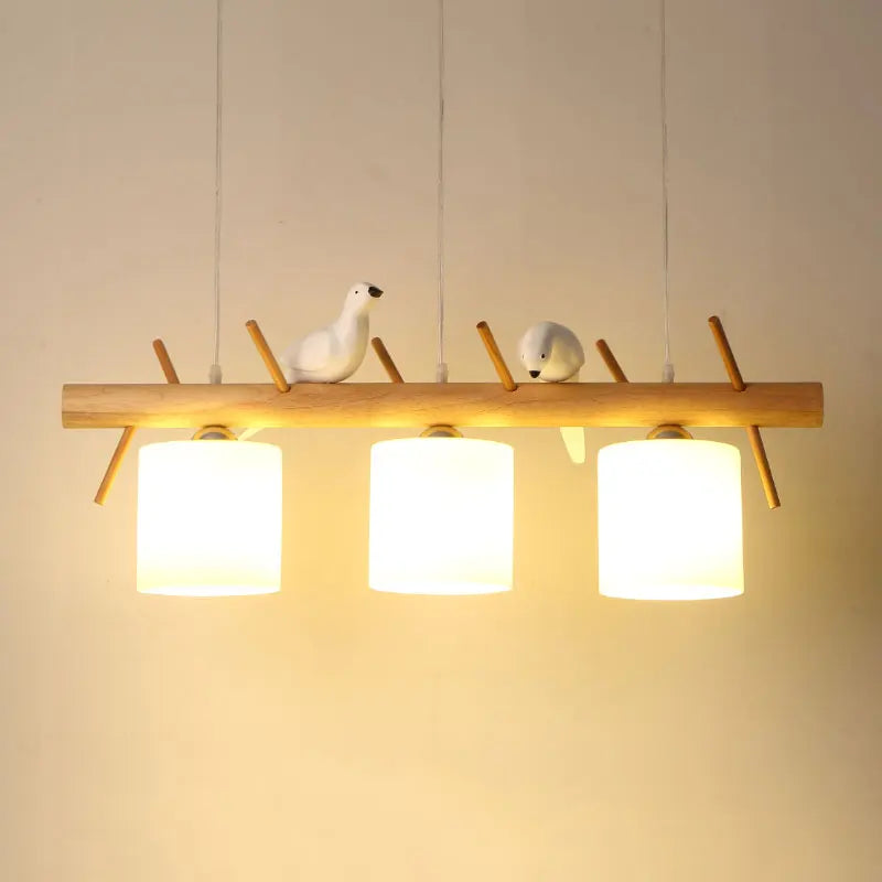 Lustre nordique en bois massif avec oiseaux