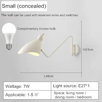 applique murale réglable à bras long design créatif LED