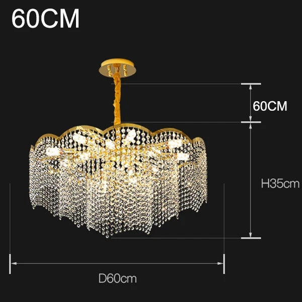 lustre moderne en cristal doré haute suspension design élégant pour intérieur