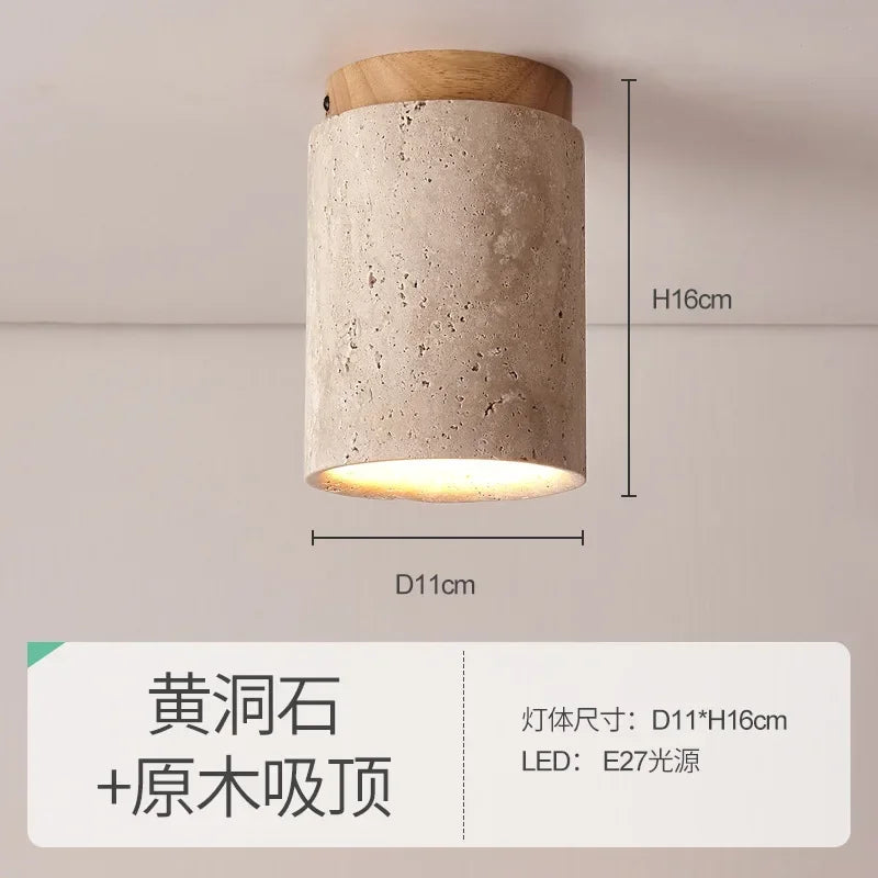 plafonnier en pierre japonaise avec base en noyer