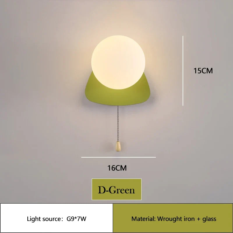 applique murale moderne à led avec interrupteur en verre pour chambre d'enfant