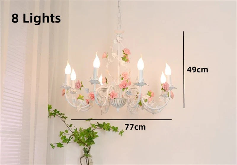 lustre en fer forgé avec décor de roses romantiques fleurs pastorales