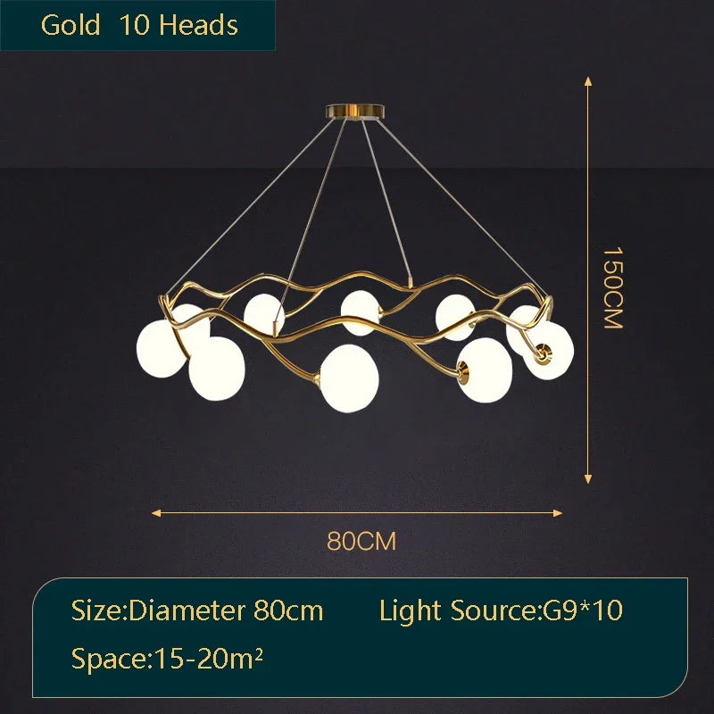 lustre royal de luxe en or avec boule de verre led