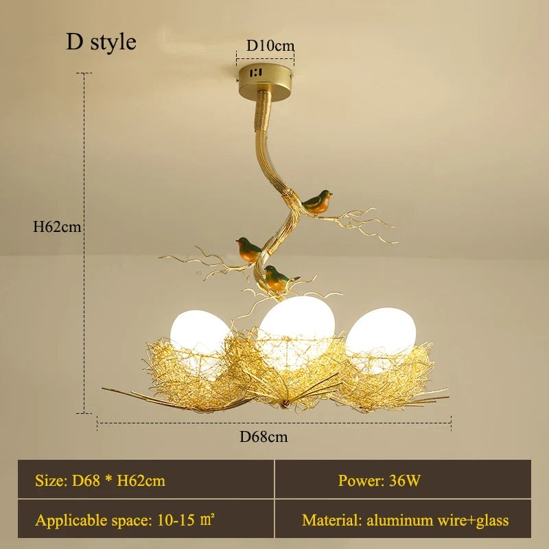 lustre led moderne en forme de nid d'oiseau avec boule de verre