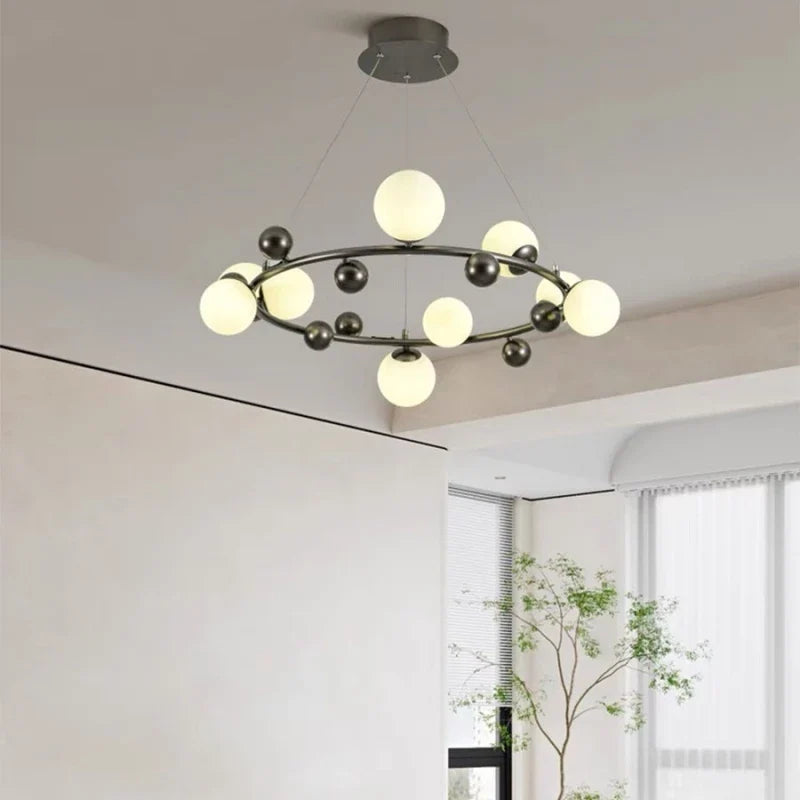 suspension moderne en métal et verre blanc design élégant et réglable