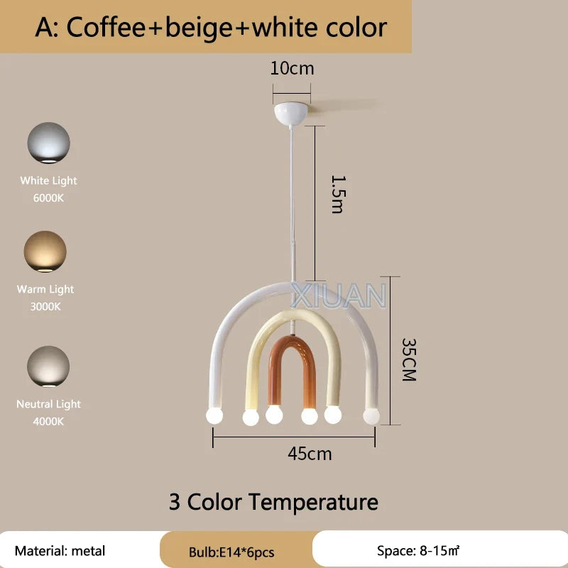Creative Colorful Rainbow Pendant Lamps Iron E14 LED Bedroom Hanging Light Art Design Girl Kids Room Chandelier Lighting Indoor