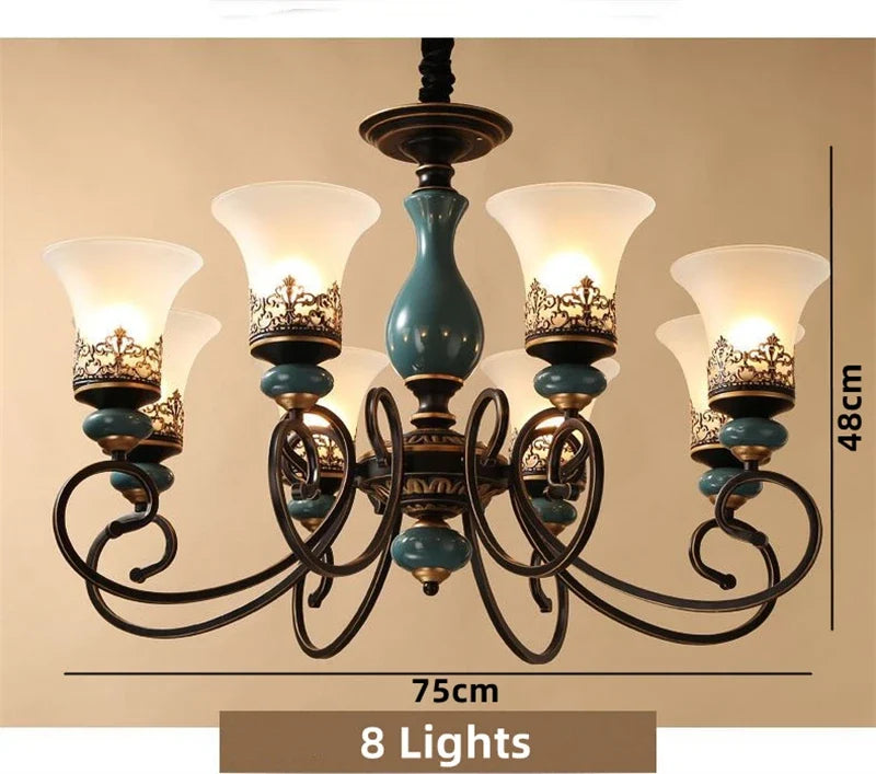 lustre vintage en céramique design classique antique avec abat-jour verre