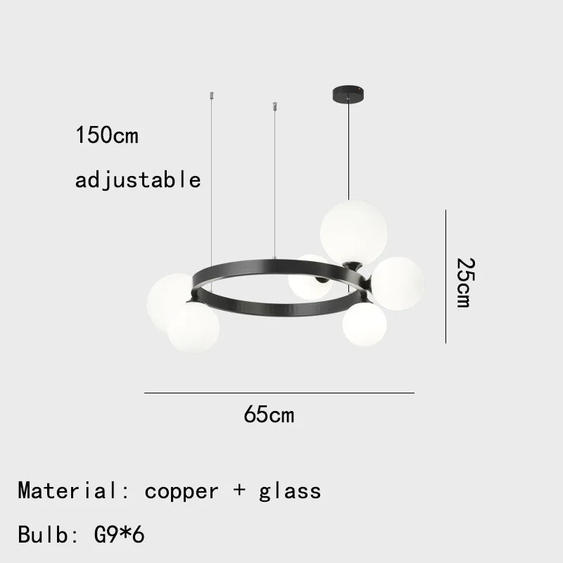 suspension moderne à anneau en laiton et verre blanc