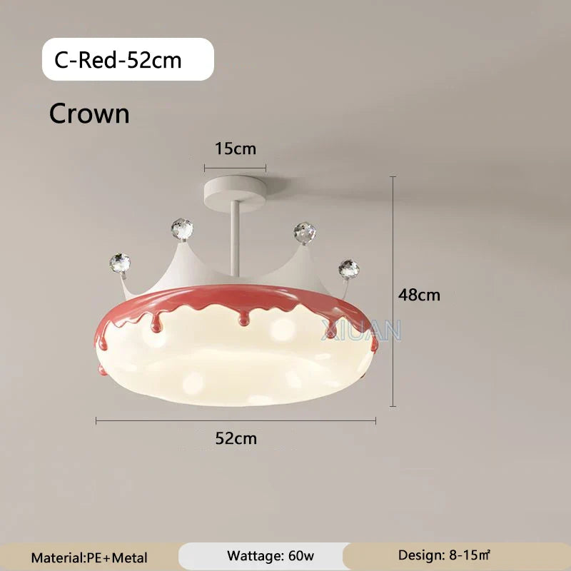 Creative Children Bedroom Chandelier Lamp with Pink Heart Bow Tie Crown Pendant Light for Princess Room Girl Nursery Baby Decor
